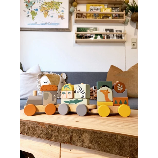 Houten Blokkentrein "Safari"